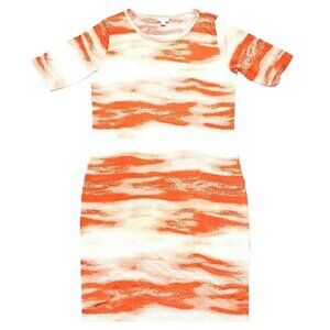 NEW L LuLaRoe Julia Pencil Dress Orange White Tie Dye‎ Slim Fitted Knee 90S Y2K